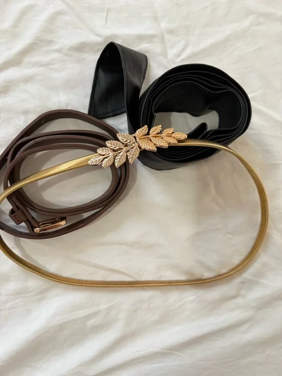Gold Leaf Slim Women's Belt - Black and Brown Options - Picture 1 of 4